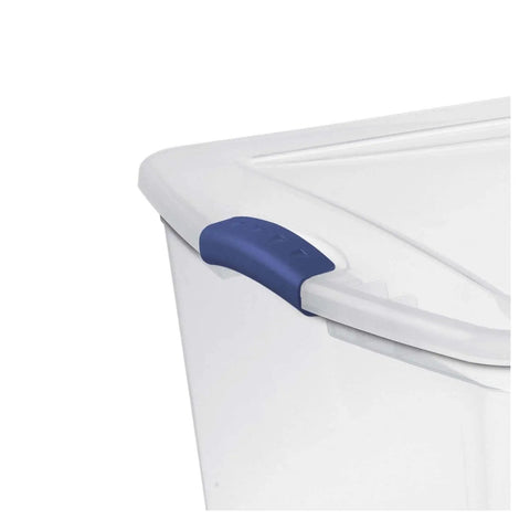Massive 105 Quart Clear Plastic Storage Bin With Heavy Duty Latch Lid Big Boy Stackable Box handle for easy transport.