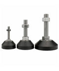 Heavy Duty Adjustable Leveling Feet For Furniture And Machinery Rust Proof Nylon Steel Glide Pads With Swivel Ball Base in three sizes.
