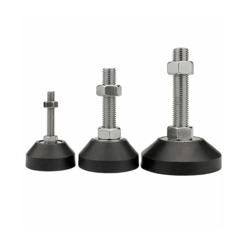 Heavy Duty Adjustable Leveling Feet For Furniture And Machinery Rust Proof Nylon Steel Glide Pads With Swivel Ball Base in three sizes.