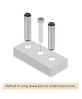 Diagram of Five Sixteenth Inch Dowel Pins, One Inch Length, Heat Treated Alloy Steel For Extra Hardness used for precise alignment.