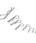 125 Piece Anti Rust Carbon Steel Hair Pin Hitch R Cotter Kit for Car Machinery, various sizes arranged on white background