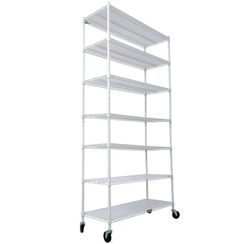 Seven Tier Heavy Duty Wire Storage Shelving Unit With Adjustable Shelves And Locking Casters 82 Inches Tall 48 By 18 Inch Base 2450 Lb Capacity