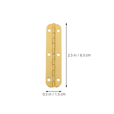 Ten Pack Small Hidden Piano Hinges For Wooden Boxes And Jewelry Chests, brass hinge dimensions 2.5 x 0.5 inches