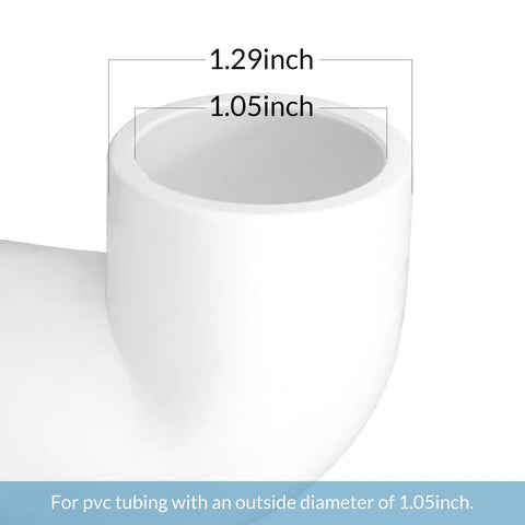 Close-up of white 90° PVC elbow fitting with dimensions, part of a 12 Pack 0.75 Inch 90 Degree PVC Elbow Fittings Furniture Grade White Connectors.