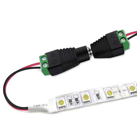 Solid Heavy Duty DC Power Jack Plug Adapter Connectors 5.5Mm X 2.1Mm between 12V LED strip lights and wires.