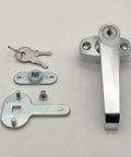 Built Tough L Shape Lever Door Locks For Cabinets Set Of Two Glossy Chrome Plated Zinc Alloy Cam Handles with keys and mounting parts.