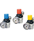 Three color variations of Oil Filter Regulator For URPL2 URPL4-02 And URPL4-02BG with pressure gauges