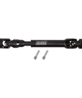 Heavy Duty Steel Drive Shaft For 1 To 10 RC Car Crawler With Six Length Sizes 104 To 139mm Universal Joint Hardened Build For Long Life Includes 4mm Set Pins To Hook Up Pinion And Transmission With Splined Engagement For Realistic Scale Look. black RC drive shaft with U-joints and set screws
