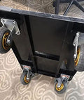 Folding Flatbed Cart With 360 Degree Swivel Wheels For Home And Garden, Heavy Duty Steel Platform Utility Dolly Workhorse With Ergonomic Handle, High Capacity Load Carrier For Auto Shop, Warehouse Or Basement Moving., underside view of black steel 870x580 mm cart with swivel wheels