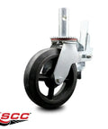 Swivel Scaffold Wheel Caster With Rubber On Cast Iron Core, Eight Inch By Two Inch Wheel, One And Three Eighths Inch Stem, Double Total Lock Brakes