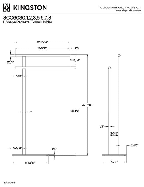 Edenscape Freestanding Towel Rack With Double Nearly 18 Inch Bars Polished Chrome Solid Steel Build No-Slip Weighted Base Diagram