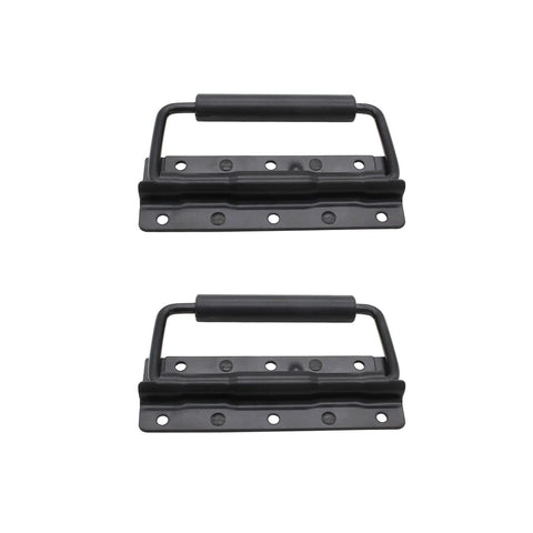4.9 Inch Spring Loaded Folding Handle For Tool Boxes And Cases, Heavy Duty Surface Mount Case Handle With Rubber Grip, Black 2 Pack