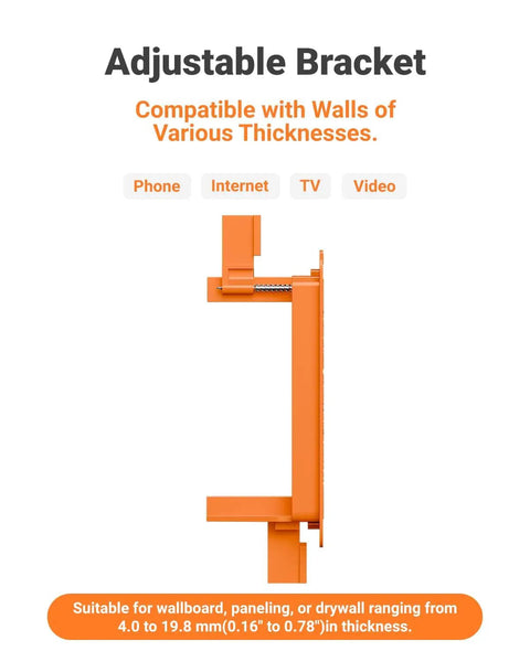 Adjustable bracket compatible with various wall thicknesses for Straight Shooting Brush Cable Wall Plate With Sturdy Mounting Bracket.
