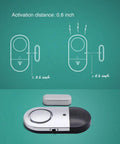 120 dB Door And Window Alarm Sensor Kit 3 Pack with activation distance illustration on green background