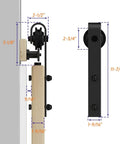 Side view of 6 Ft Sliding Barn Door Hardware Kit With Black Track, 1 Quarter Inch Carbon Steel Rails, showcasing J Shape Wheel System