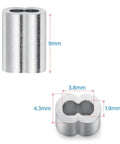 100 Pack 1/16 Inch Aluminum Crimping Sleeves Loops For 1.5mm Wire Rope Ferrules, 9mm x 4.3mm