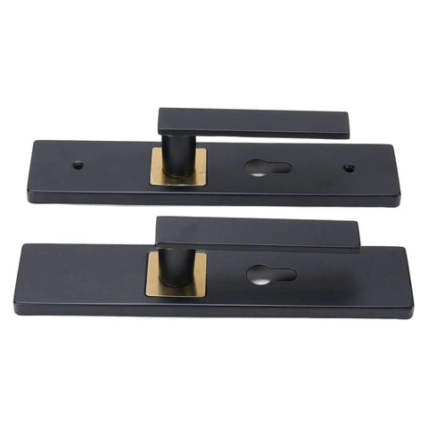 Hefty Keyed Entry Door Handle Set With Thick Reinforced Plate And Large Solid Knob, Heavy Duty Reversible Lever Lock Complete Kit For Front Exterior Doors Or Bedrooms. black matte lever handle set with thick plate and keyhole