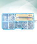 Self Repairing Glasses Kit Eyewear Maintenance Tool For Sunglasses And Eyeglasses DIY Ready Easy To Install Accessories For Quick Repairs Nose Pads And Replacement Parts in sky-blue box with tools and screws