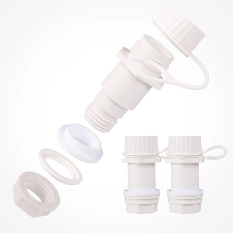 26 Piece Cooler Hinge And Latch Kit Replacement Pack For Ice Chest And Freezer Includes Hinges Latches Screws Drain Plugs Rubber Plugs And All The Essential Accessories For Quick Easy No Brainer Repair And Refit showing white drain plugs and associated components