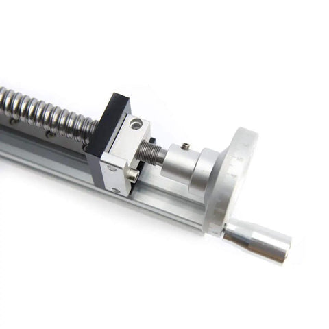 Close-up of 200mm Manual Linear Motion Actuator With Parallel-Jaw Vice Sliding Table Ball Screw Rail Kit GDAE10 Stroke Module.