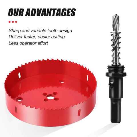 4.5-inch hole saw with arbor; red bimetal cutter for metal/wood/plastic (2-piece set)