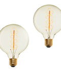 Set Of 2 40W Edison Globe Bulbs With Spiral Filament, G40 Large Vintage Vibe, E26 Base, Fully Dimmable Warm White Incandescent Lighting