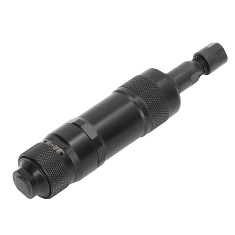 Heavy Duty Pneumatic Die Grinder, US Style Compact Air Powered Tool with Tight Precision Chuck, Badass Performance for Metal Grinding and Detail Work, Rock Solid Shop Quality Grind Master, close-up of black precision chuck.