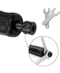 Close-up of No Nonsense Air Die Grinder crushing it at 22000 RPM with 1/4 and 1/8 inch chuck attachments for smooth operation.