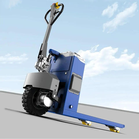 No Sweat Electric Pallet Jack Scale 6600 Lb Capacity Lithium Ion Battery with 46X27 inch forks on a smooth surface.