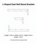 Diagram of Hidden L Shaped Steel Floating Shelf Bracket in Black Wall Mount dimensions: length 12.60 in, width 4.33 in