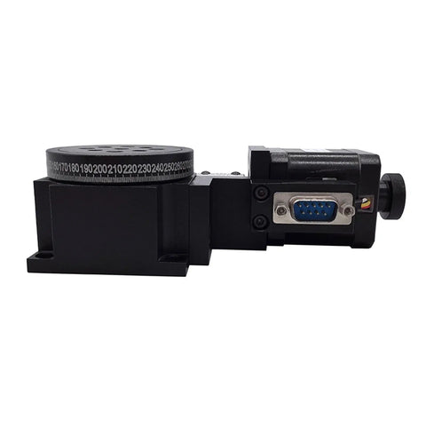 Spindle Motor Rock Solid 60WS High Precision Optical Stepper Motor With Warm Gear Stage Black Aluminum side view