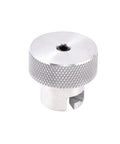 Front view: 6061 aluminum bottle jack valve knob, knurled body with center hole.