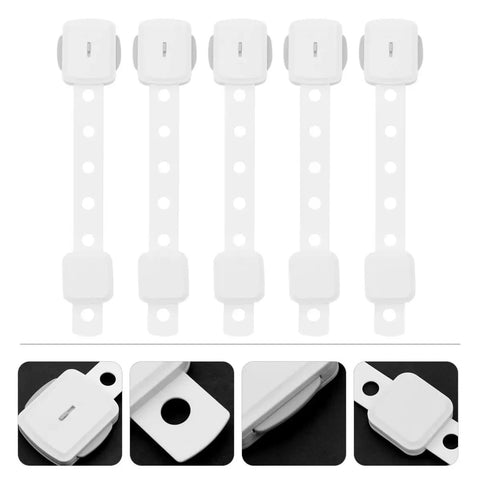 White Plastic Refrigerator And Cabinet Safety Locks Five Pack Easy Install Strong Adhesive Latches To Prevent Doors From Opening