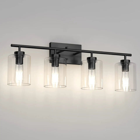 Dope Four Light Black Bathroom Vanity Light Over Mirror With Clear Glass Shades Industrial Style Bath Fixture In Matte