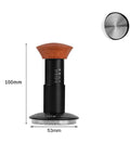 Heavy Hitter Spring Loaded Coffee Tamper With Precision Distribution Leveler And Clear Pressure Scale For Flawless Espresso Pucks, 100mm tall, 53mm base, stainless and hardwood.