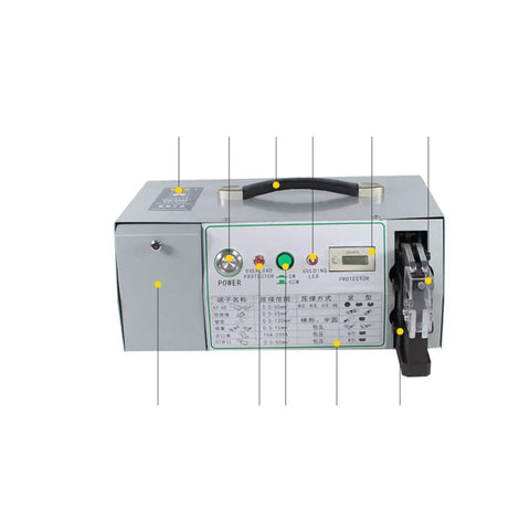 Electric Terminal Crimping Machine EM-50B2 Semi Automatic Multi Jaw Cable Tool with control panel and handle for easy use.
