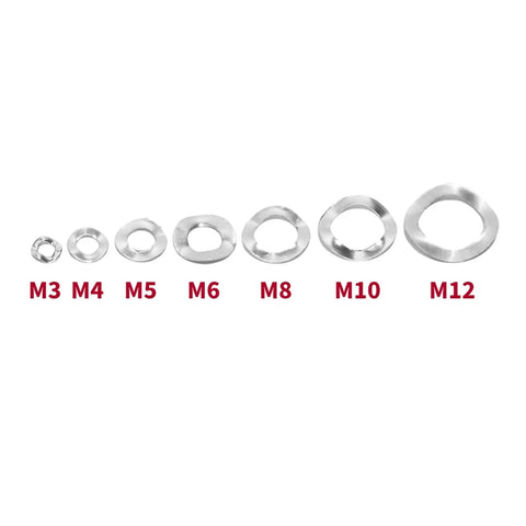 350 Piece 304 Stainless Steel Wave And Flat Washer Set M3 M4 M5 M6 M8 M10 M12 Crinkle Wave And Flat Washers Kit For Auto Motorcycle Machinery And DIY Projects, M3-M12 sizes