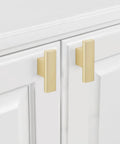 10 Pack Brushed Gold Cabinet Knobs For Kitchen Cabinets And Drawers Solid Metal Drawer Pulls installed on white cabinets
