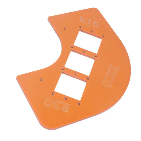 Top Shelf Router Corner Radius Template For Woodworking Jig R15 R30 R100 R200 precision edge guide in orange polymer.