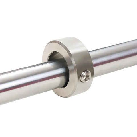 4 Pack 304 Stainless Steel Shaft Collars Set Screw Style With One Quarter Inch Bore pictured on rod securely