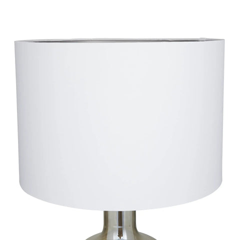 Close-up of white drum shade on Glass Table Lamp With Drum Shade In Champagne Finish, 17 By 17 By 27 Inches, Traditional Accent Lighting