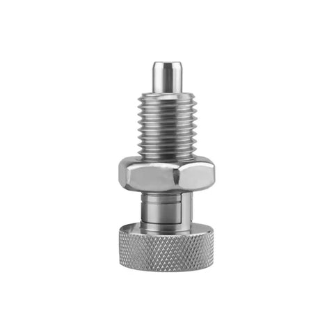 Top Shelf Stainless Steel Spring Plunger Featuring A Knurled Grip Knob And Self Locking Design For Effortless Retraction Includes An M16 Mounting Screw And Nut For Heavy Duty Applications That Will Stand The Test Of Time.