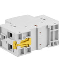 Heavy Duty 63A 2 Pole Modular AC Contactor With 230V AC DC Universal Coil And 2NO Normally Open Contacts side view in white housing.