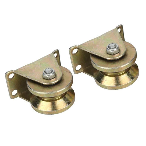 Two Pack V Type Sliding Gate Roller For Industrial Machines And Heavy Duty Sliding Doors With V Wheel Track And V Shaped Bracket Made From Quality Steel For Quiet Smooth Operation And Long Lasting Durability, shown in gold finish
