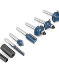 Top Tier Alloy Steel Router Bit Set With 8 Essential Pieces For Smooth Woodworking Milling And Precision Carving Tasks Using 1/4 Inch Shank Design For Pro Shop Results - Detailed view of router bits.