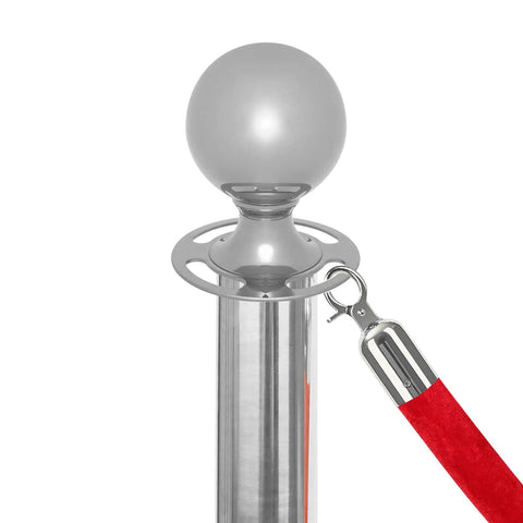 Two Pack Velvet Rope Crowd Control Stanchions With Stainless Steel Posts Cement Bases And Velvet Foam Ropes In Polished Silver Ideal For Indoor Outdoor Use Hotels Theaters Weddings Venues VIP Lines Exhibitions