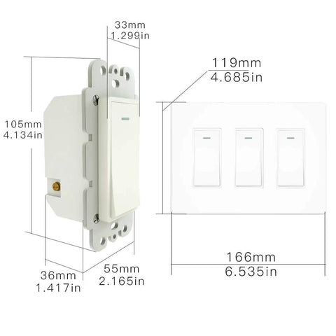 Smart Light Switch 3 Gang No Screw Panel Two Point Four Gigahertz WiFi Remote Control Works With Alexa Google Home Tuya Smart Life Neutral Wire Required No Hub Needed Easy Setup Compatible