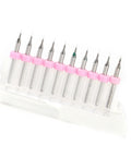 10 Piece Tungsten Carbide Drill Bit Set 0.1mm Precision For Electronics Prototyping And Detailed Modeling in plastic case with pink rings