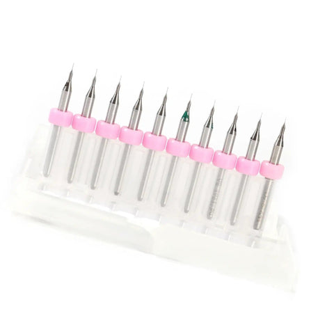 10 Piece Tungsten Carbide Drill Bit Set 0.1mm Precision For Electronics Prototyping And Detailed Modeling in plastic case with pink rings