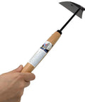 Beast Sharp Japanese Weeding Tool For Quick Easy Garden Weeding Long Nejiri Gama Hand Sickle in hand showing steel blade and wooden handle.
